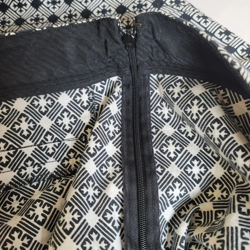 Tory Burch Jacquard Pants Stretch‎ Flat Front Geometric 8 Black Gray Work Casual
